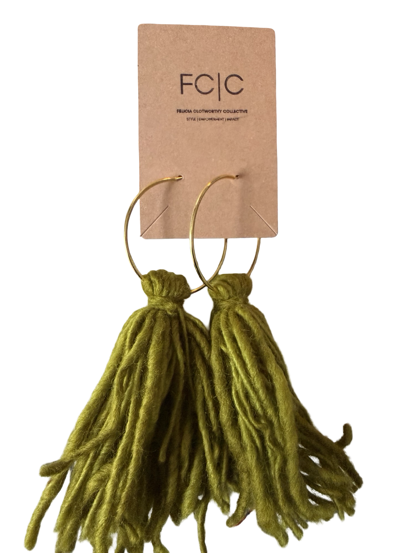 Mixed-Media Earrings | Olive Moss Fringe Hoops