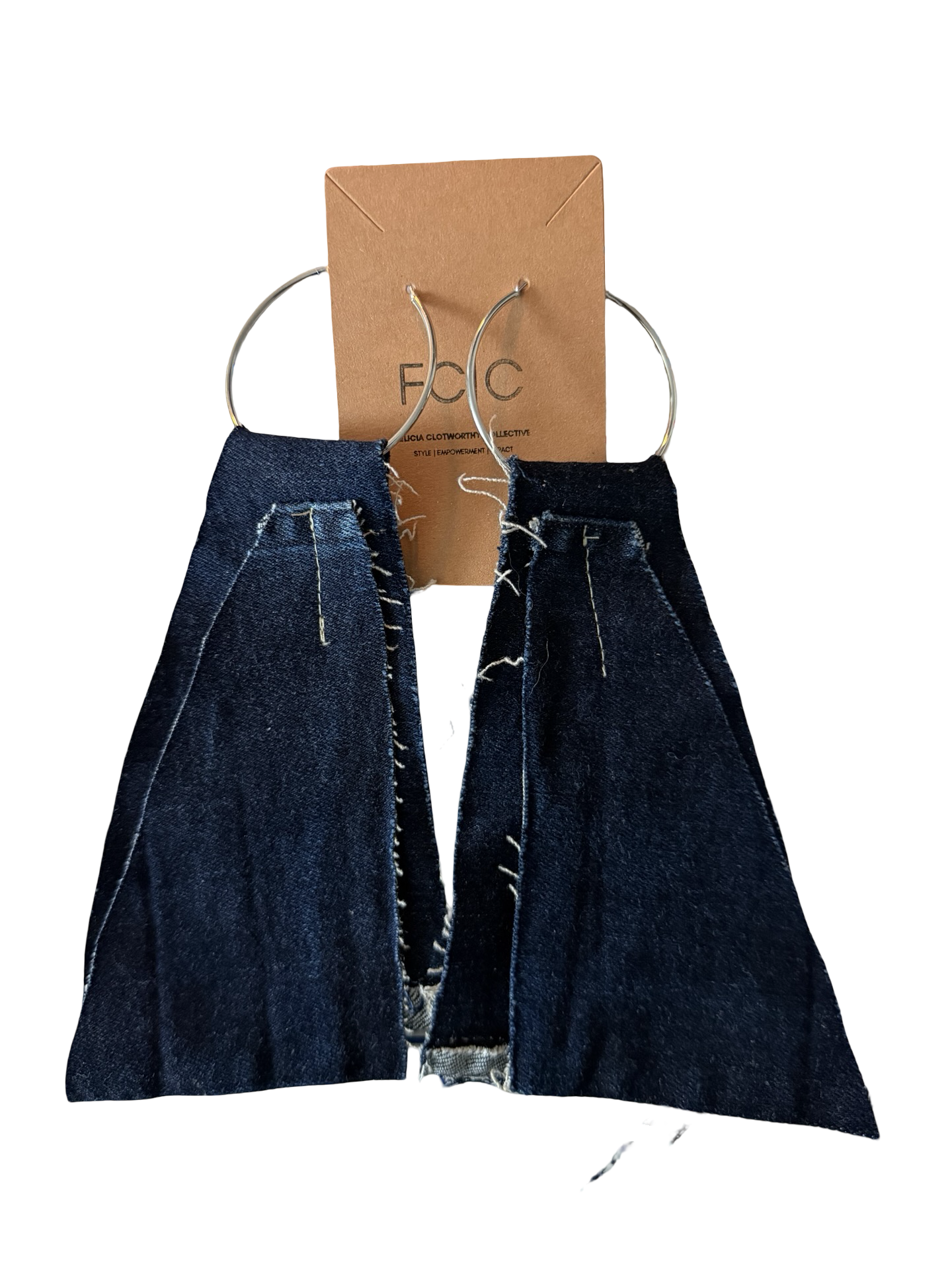 Mixed-Media Earrings | Deconstructed Denim Pennant Hoops